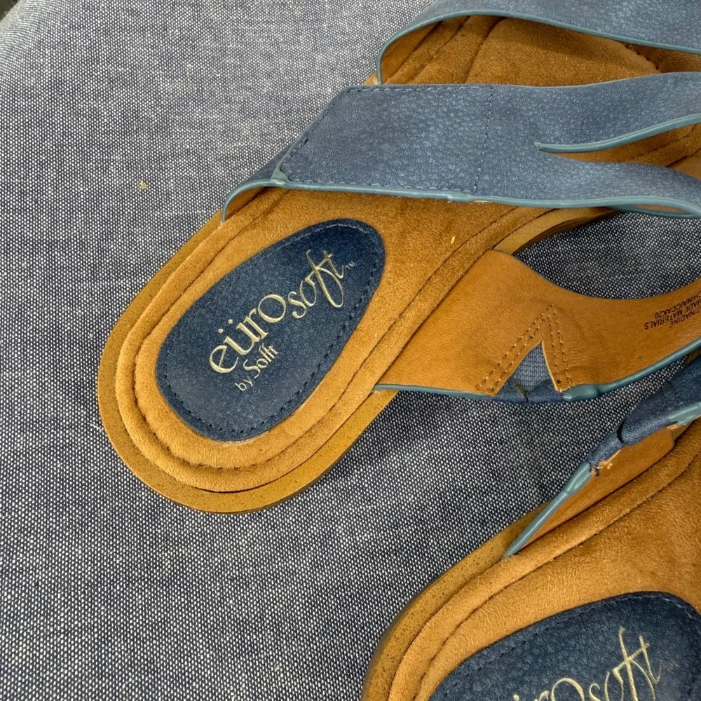Eurosoft Nadine Blue Suede Slide Sandals Womens 8.5 Criss Cross Leather Slip On